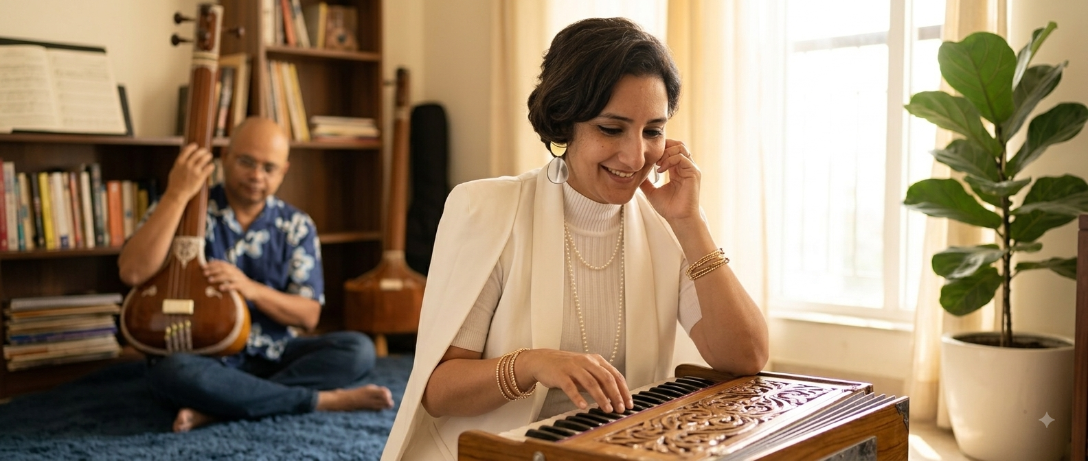 Dr. Radha Tyagi playing the harmonium
